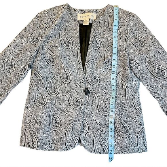 🍋 Doncaster • Single Button Black & White Paisley Pattern Blazer Jacket - Picture 8 of 9